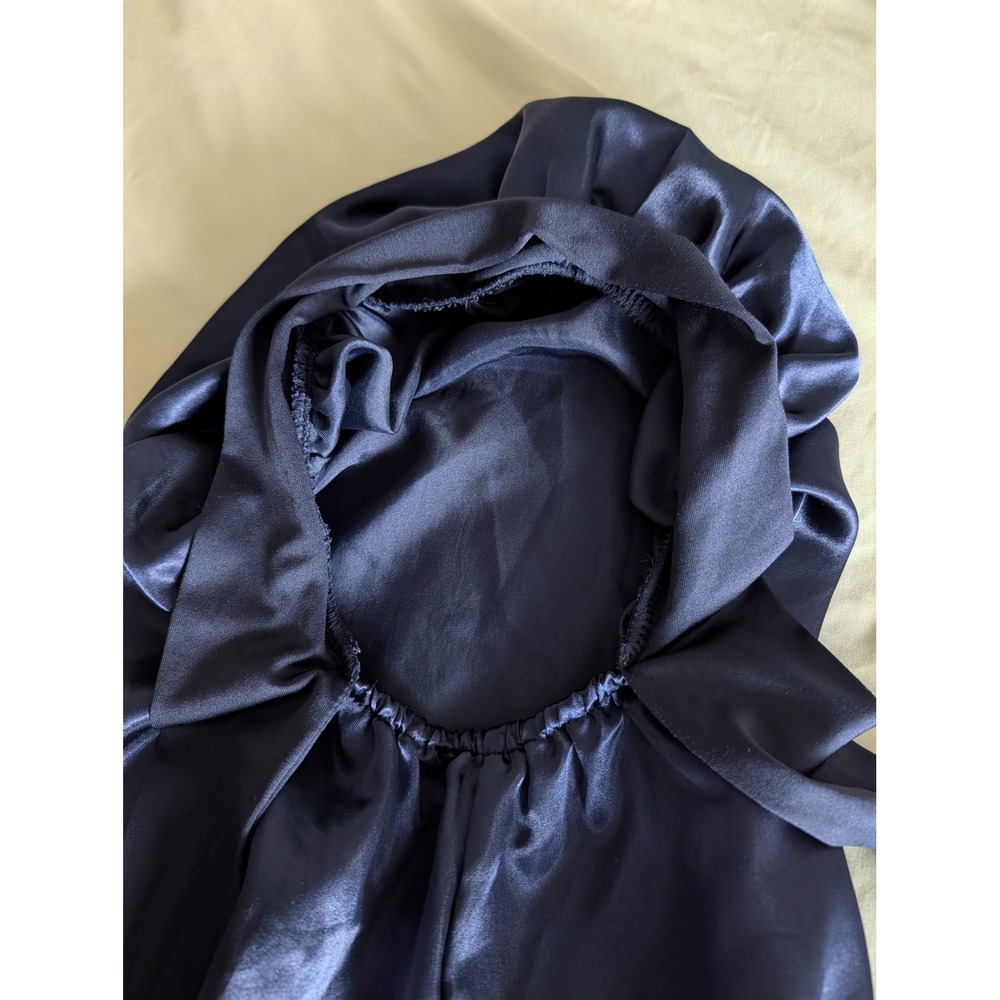 Navy Blue Satin Long Hair Bonnet and Matching Padded Eye Mask Sleep Set